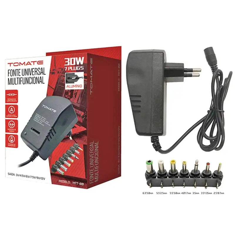 FONTE UNIVERSAL ALIMENTACAO MULTIFUNCIONAL 7 PLUGUES 30W 12V BIVOLT MTT001